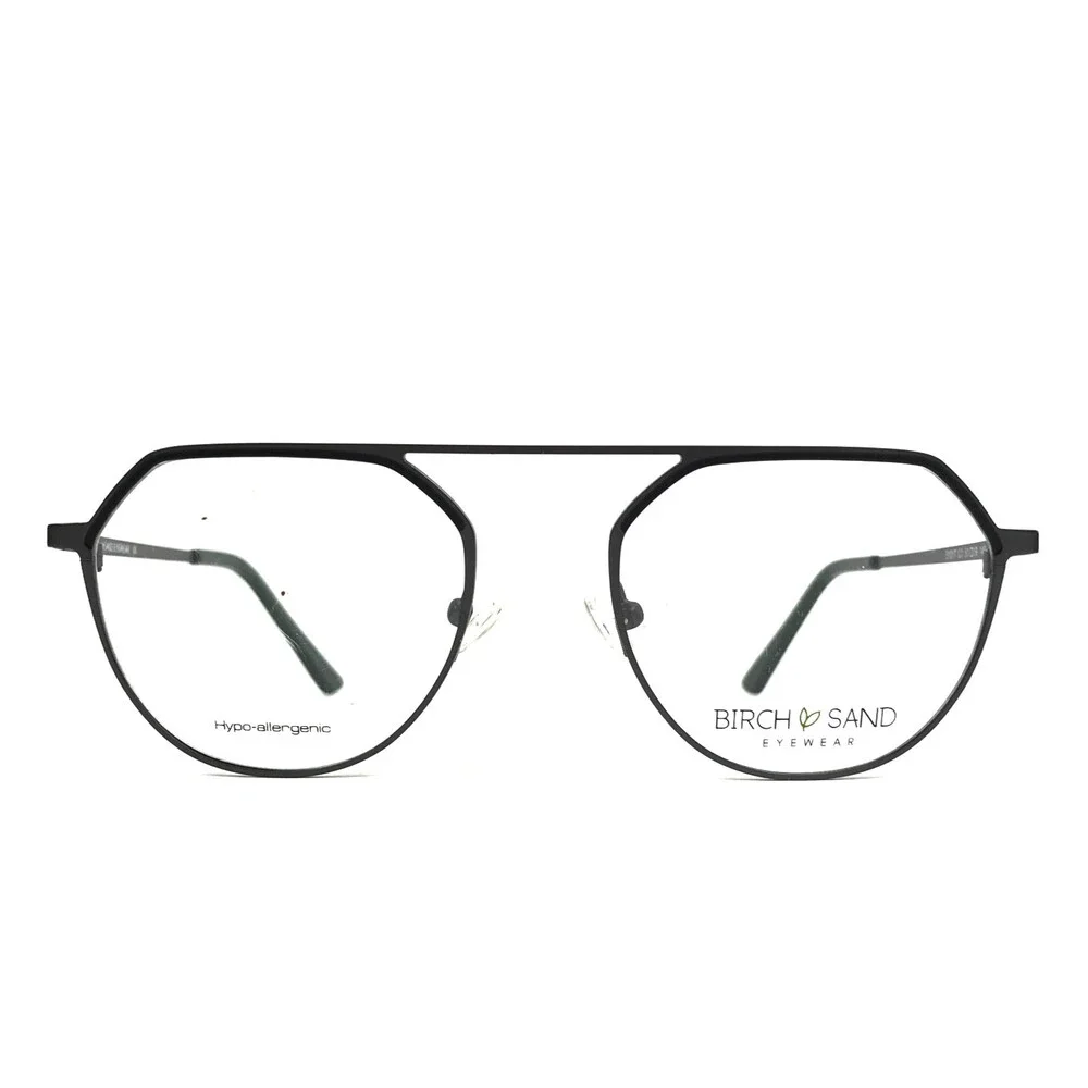 Birch Sand Eyewear Eyeglasses Frames 51017 C1 Black Aviator Full Rim 51-19-140